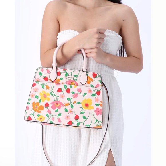 kate spade Handbags - Kate Spade Madison Medium Satchel Pink Multi Strawberry Garden Floral + Wallet